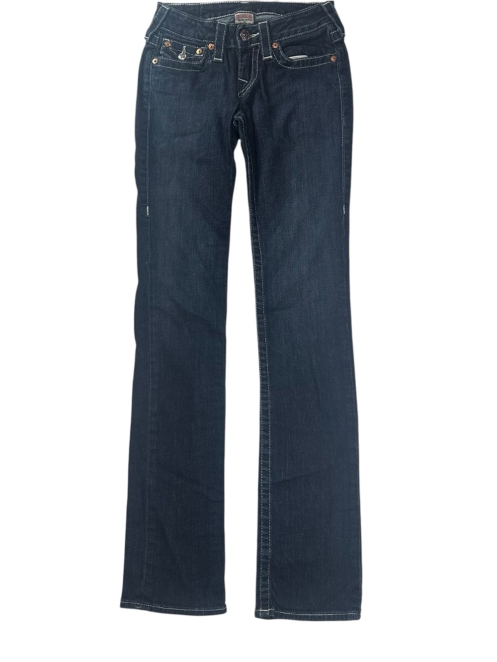 True Religion Bootcut Jeans Low Rise Rainbow Stitch Stretch Dark Wash Size 24